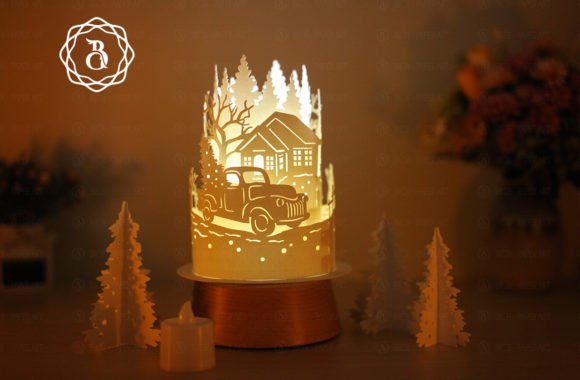 Christmas Truck with Tree Paper Lanterns 3D SVG