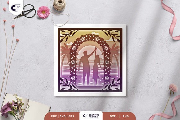 Dancing Couple in the Beach Shadow Box 3D SVG