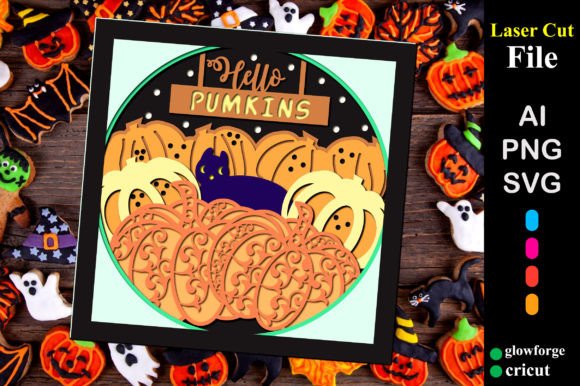 Halloween Pumpkins with Cat Shadow Box 3D SVG