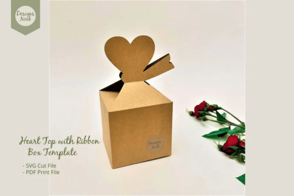 Heart Top Ribbon Box Template - Gift Box 3D SVG Shapes