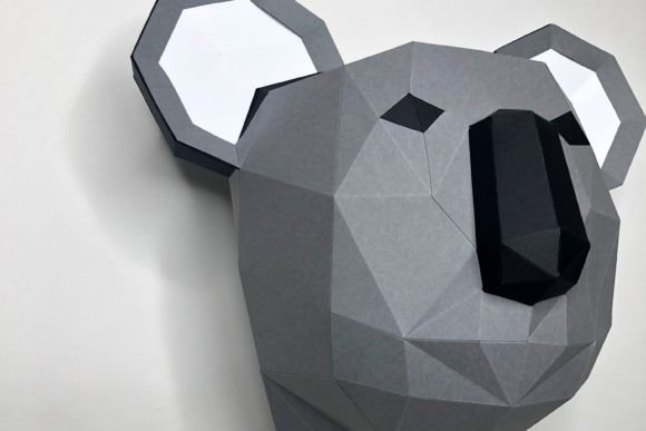 Koala Head Paper Sculpture: 3D SVG for Animals