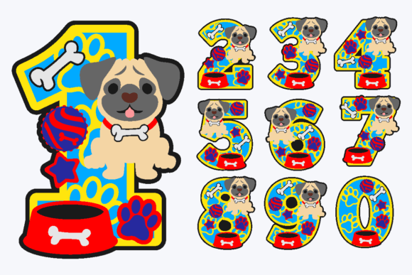 Pug Numbers 3D SVG Shapes for Crafters