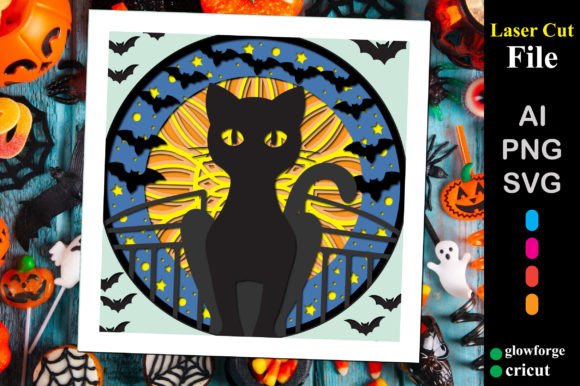 Pumpkins with Cat Halloween Shadow Box 3D SVG