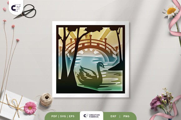 Swan Under Bridge in Spring Shadow Box 3D SVG Review